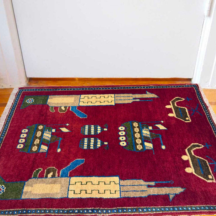 Afghan War Rug 2' 0" x 2' 11" Hand-Knotted | No. AL86749