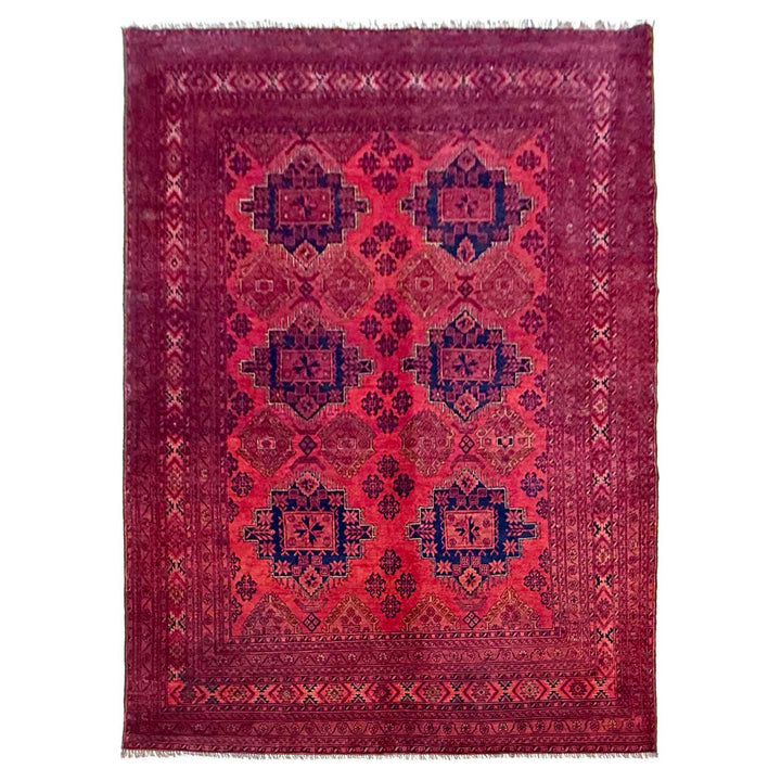 Red Afghan Khal Mohammadi Rug 6' 8" x 9' 2" Hand-Knotted