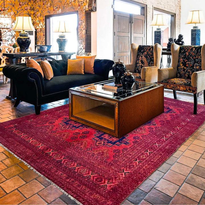 Red Afghan Khal Mohammadi Rug 6' 8" x 9' 2" Hand-Knotted view 9
