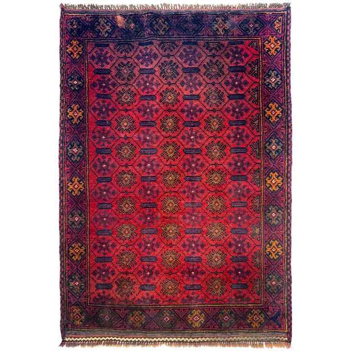 Red Afghan Baluchi Rug 2' 11" x 4' 2" Hand-Knotted