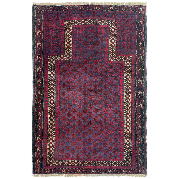 Red Afghan Prayer Rug 3' 3" x 4' 6" Hand-Knotted | No. AL83745