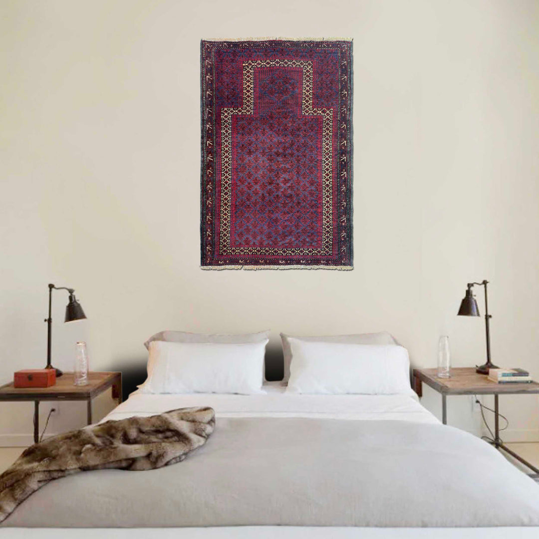 Red Afghan Prayer Rug 3' 3" x 4' 6" Hand-Knotted | No. AL83745