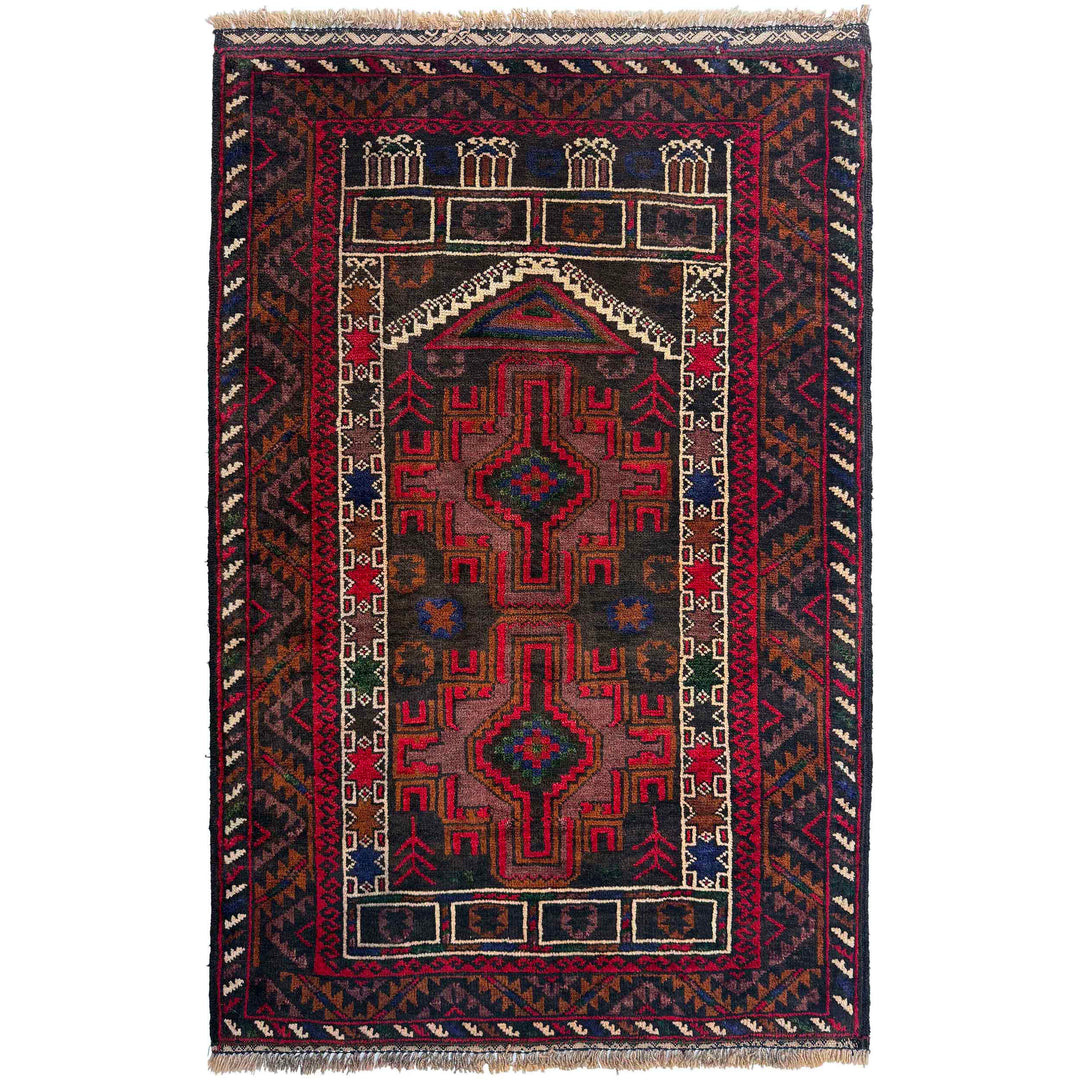 Afghan Tribal Prayer Rug 2' 9" x 4' 0" Hand-Knotted