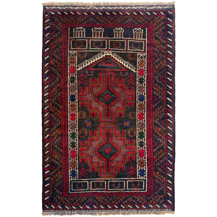 Afghan Tribal Prayer Rug 2' 9" x 4' 0" Hand-Knotted