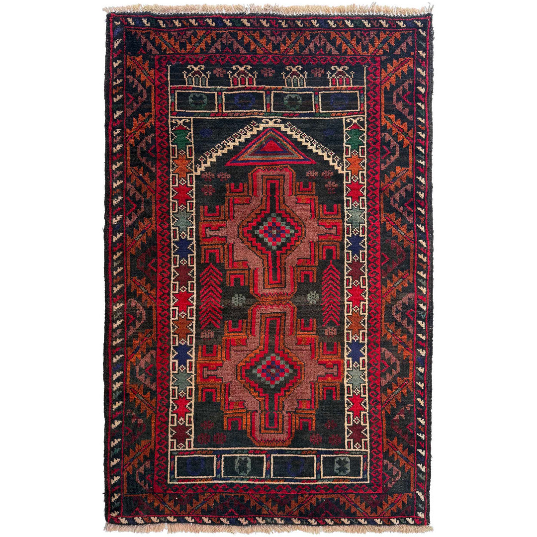Afghan Tribal Prayer Rug 2' 9" x 4' 4" Hand-Knotted