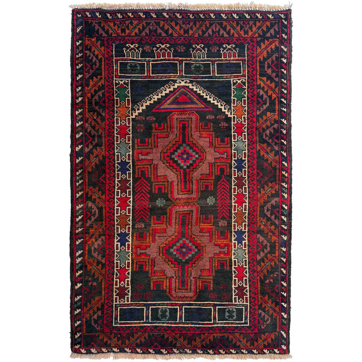 Afghan Tribal Prayer Rug 2' 9" x 4' 4" Hand-Knotted