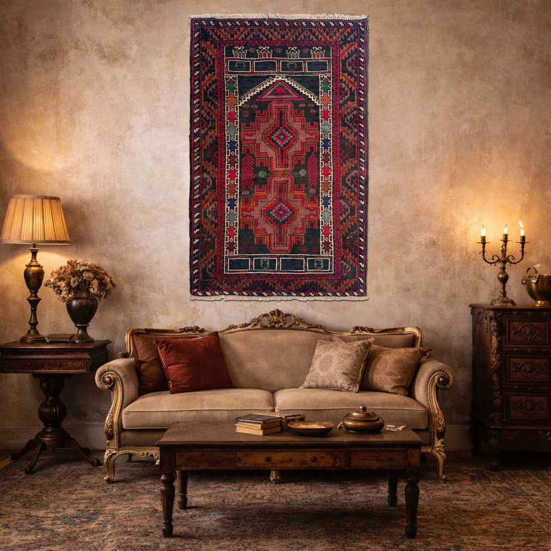 Afghan Tribal Prayer Rug 2' 9" x 4' 4" Hand-Knotted reverse