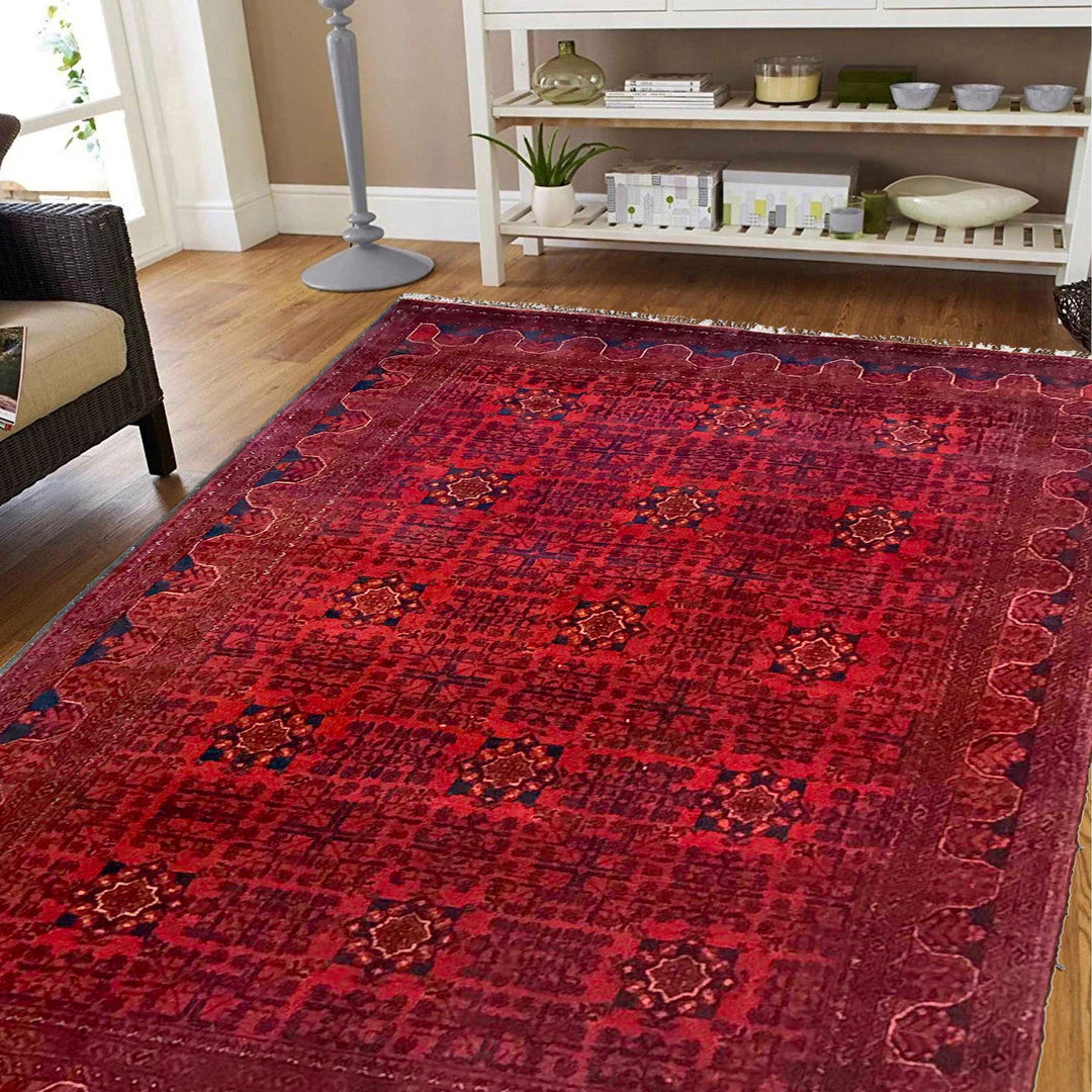 Red Afghan Khal Mohammadi Rug 5' 3" x 6' 3" Hand-Knotted reverse