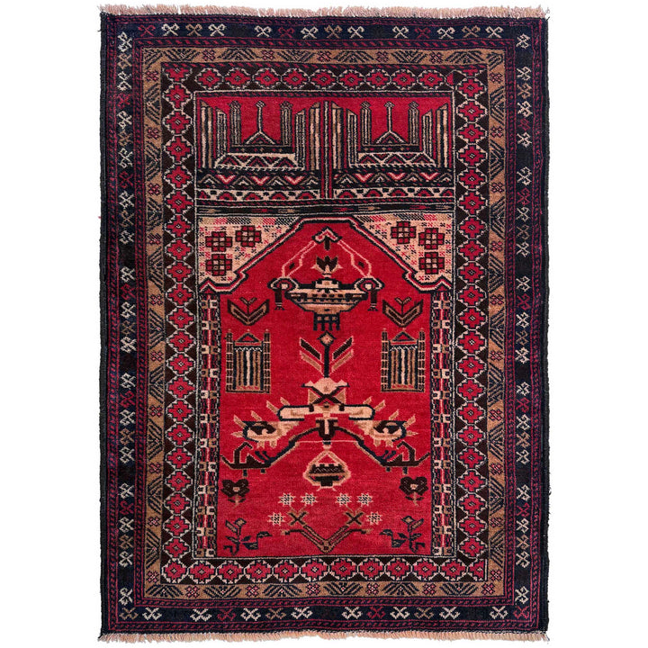 Red Afghan Tribal Rug 2' 11" x 4' 3" Hand-Knotted