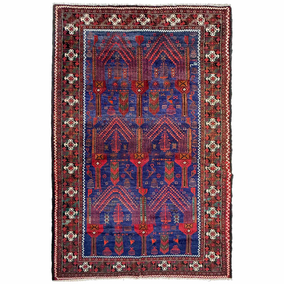 Afghan Natural Baluch Rug 4' 7" x 9' 2" Hand-Knotted