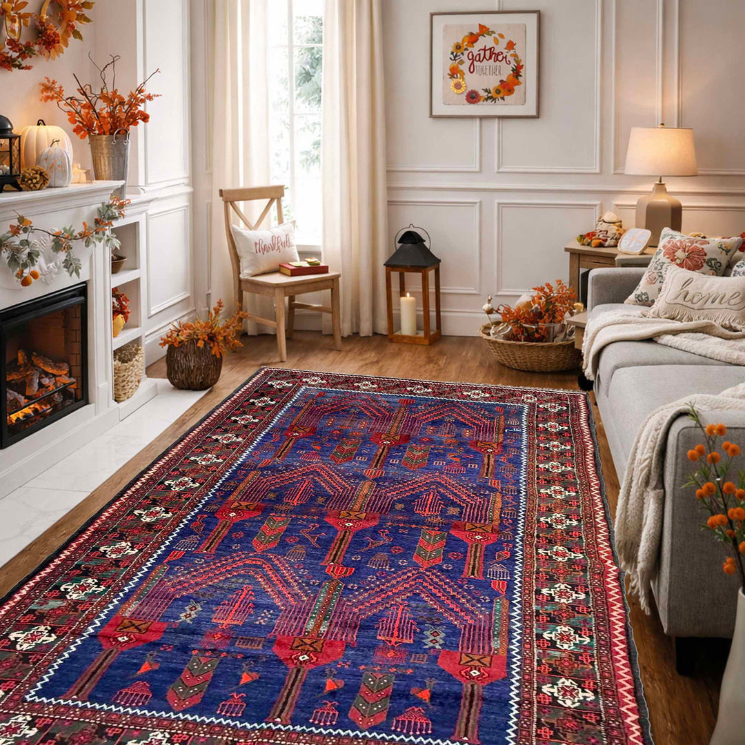 Afghan Natural Baluch Rug 4' 7" x 9' 2" Hand-Knotted reverse