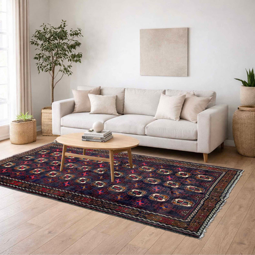 Afghan Baluchi Rug 4' 8" x 8' 11" Hand-Knotted | No. AL36097