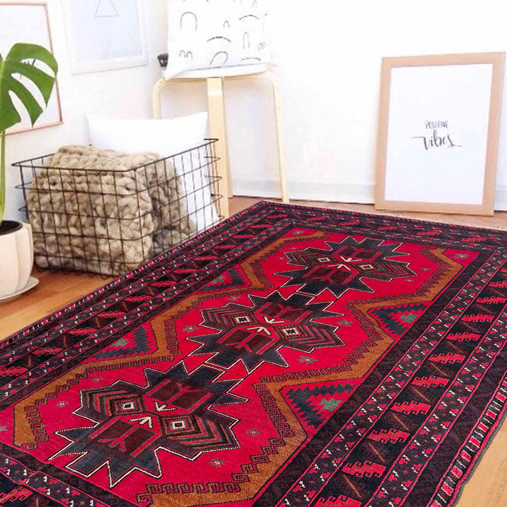 Red Afghan Baluchi Rug 3' 10" x 6' 5" Hand-Knotted | No. AL15737