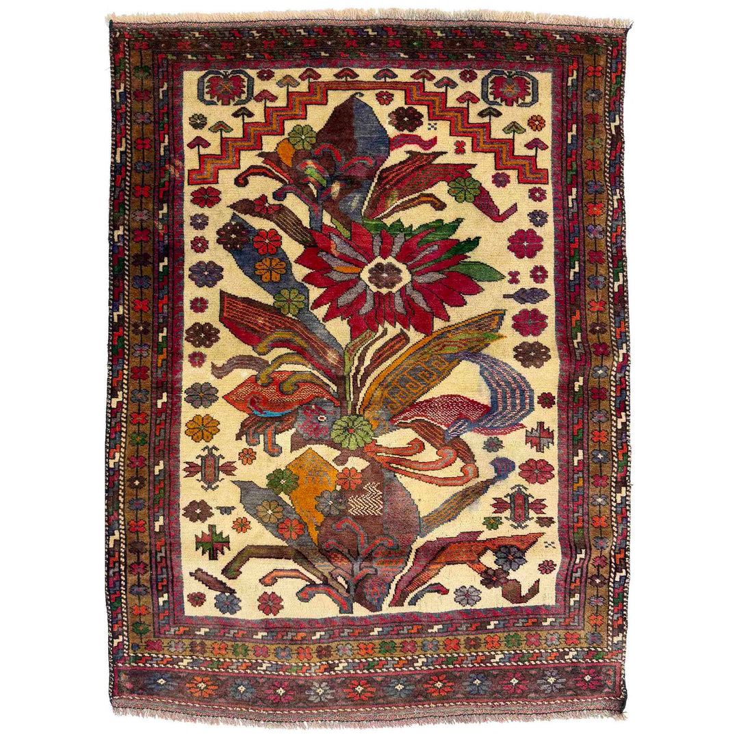 Afghan Baluchi Rug 3' 5" x 4' 8" Hand-Knotted