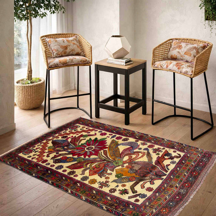 Afghan Baluchi Rug 3' 5" x 4' 8" Hand-Knotted reverse