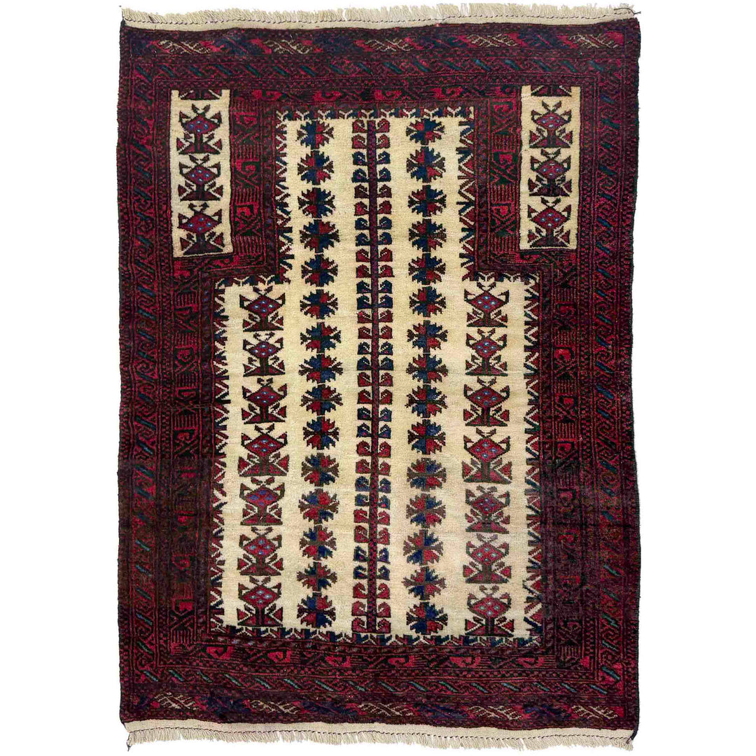Afghan Prayer Rug 2' 9" x 4' 0" Hand-Knotted
