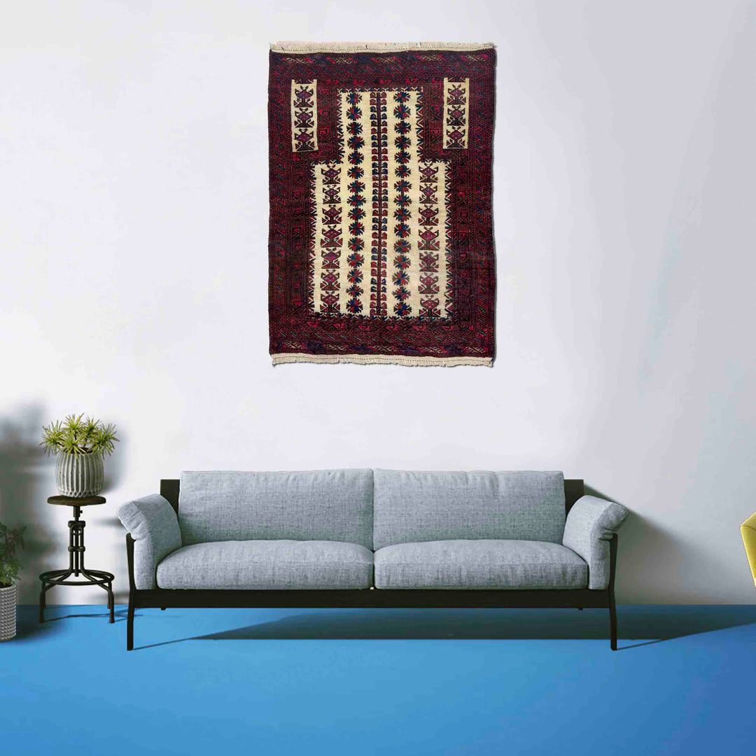 Afghan Prayer Rug 2' 9" x 4' 0" Hand-Knotted reverse