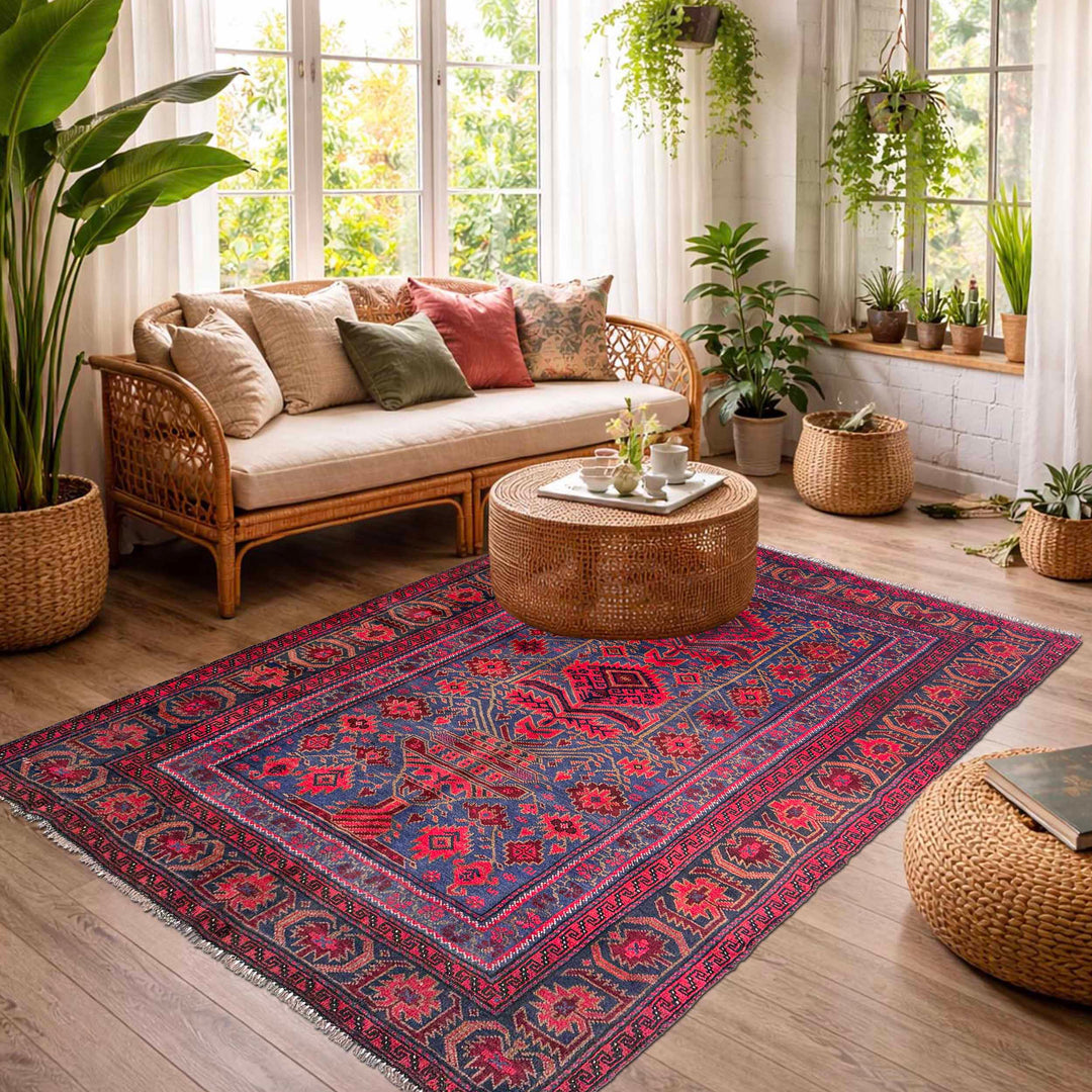Afghan Baluchi Rug 4' 0" x 4' 11" Hand-Knotted | No. AL48961