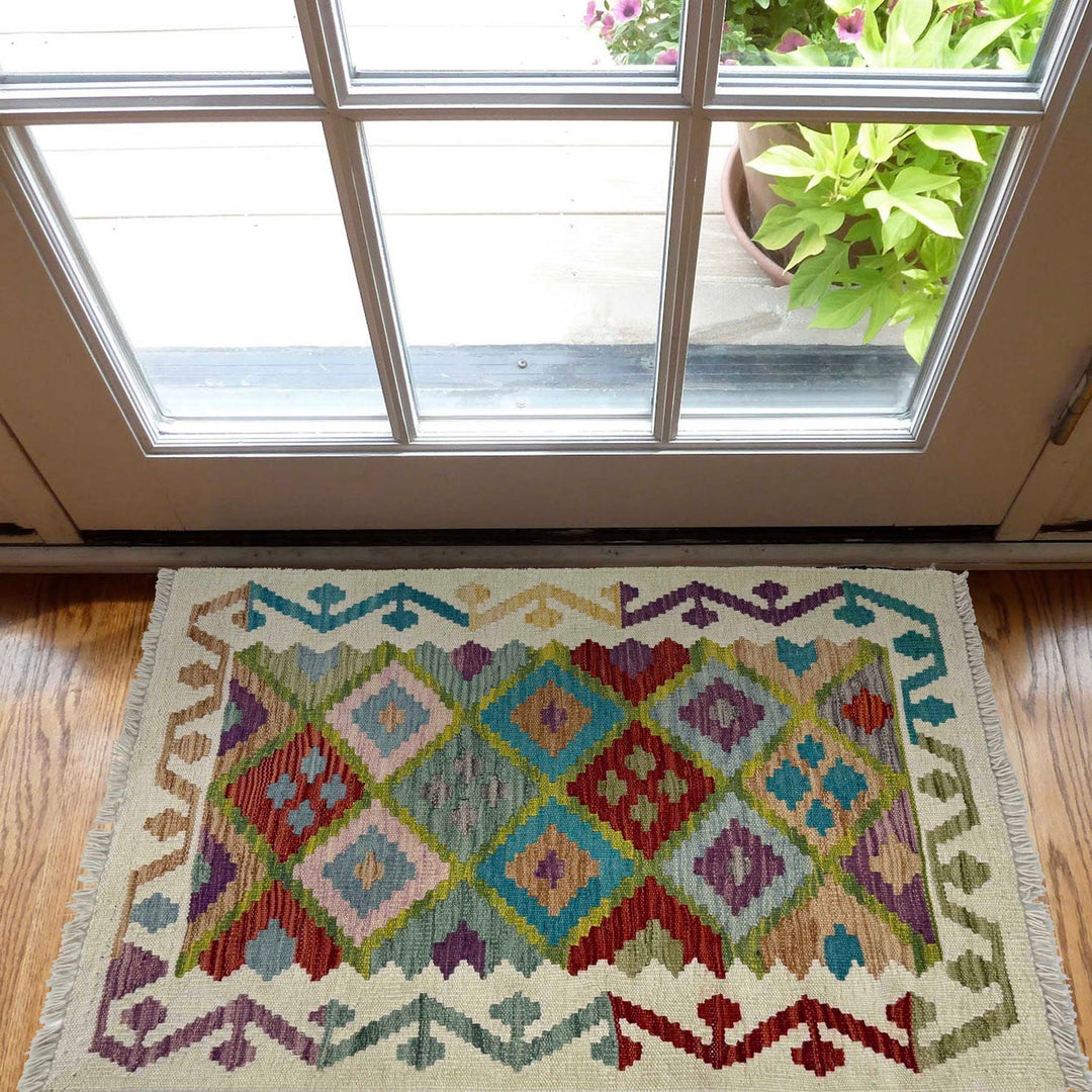 Multi Color ful Flat-Weave Wool Kilim 2' 2" x 3' 1" - No. AL54504