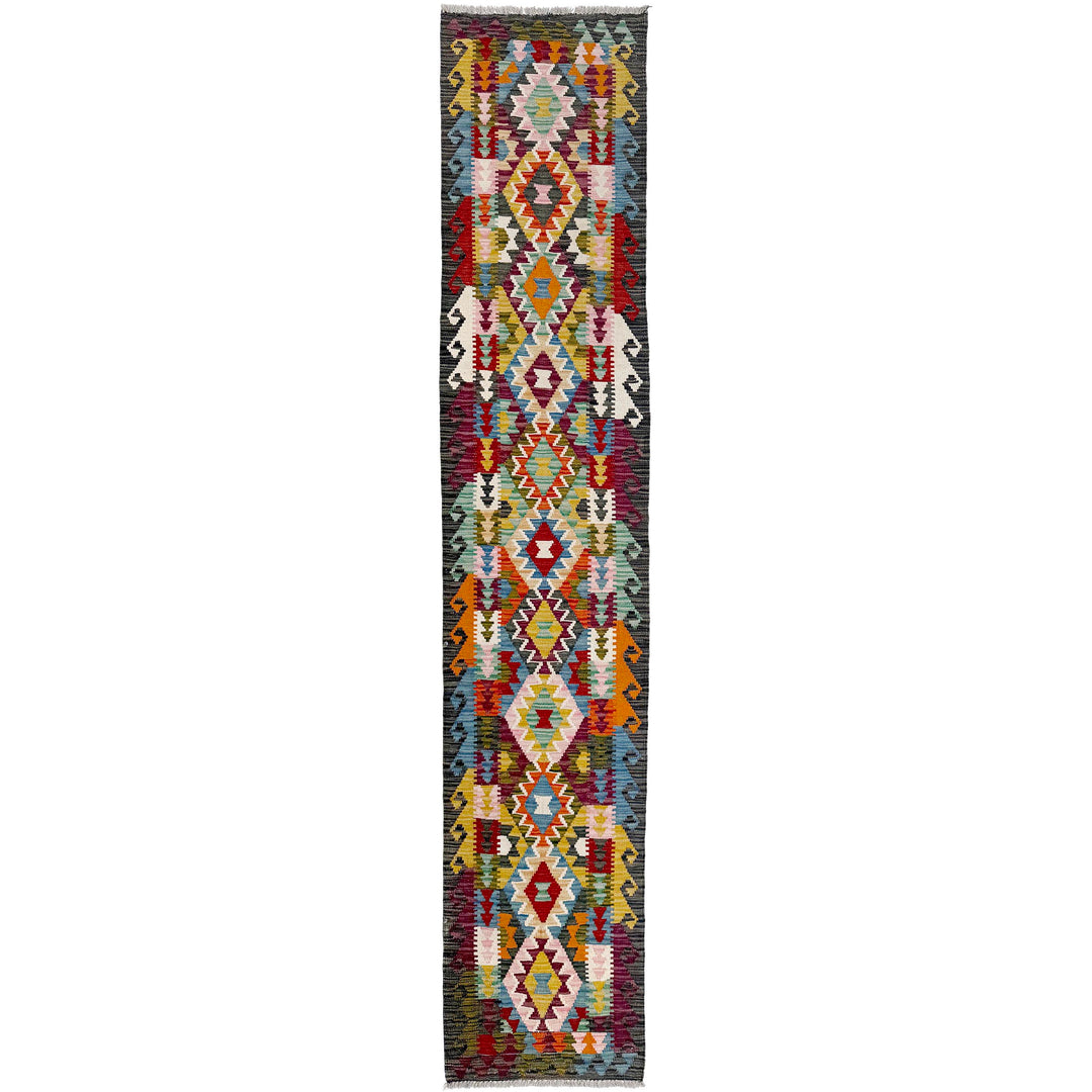 Afghan Vegetable Kilim Rug 1' 9" x 9' 7" Flat-Weave