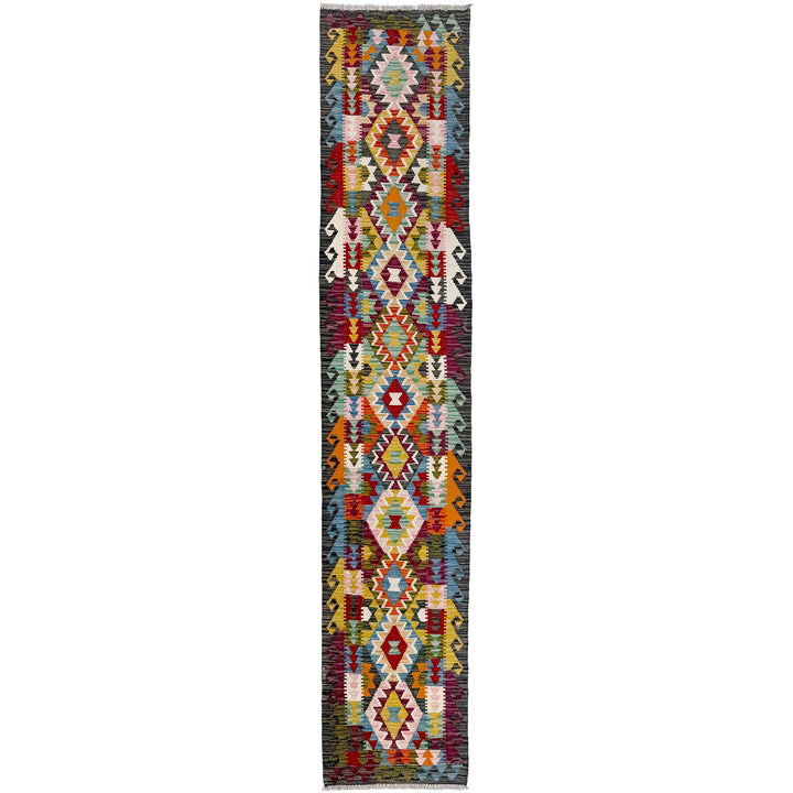 Afghan Vegetable Kilim Rug 1' 9" x 9' 7" Flat-Weave