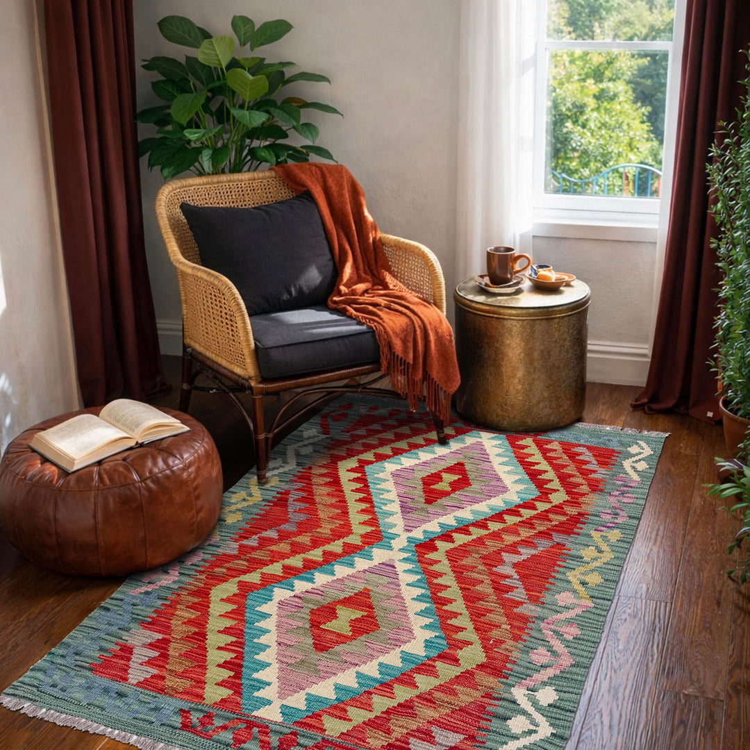 Afghan Kilim Rug 2' 7" x 4' 0" Flat-Weave reverse