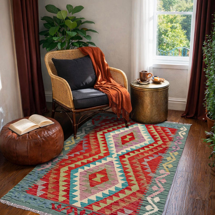Afghan Kilim Rug 2' 7" x 4' 0" Flat-Weave reverse