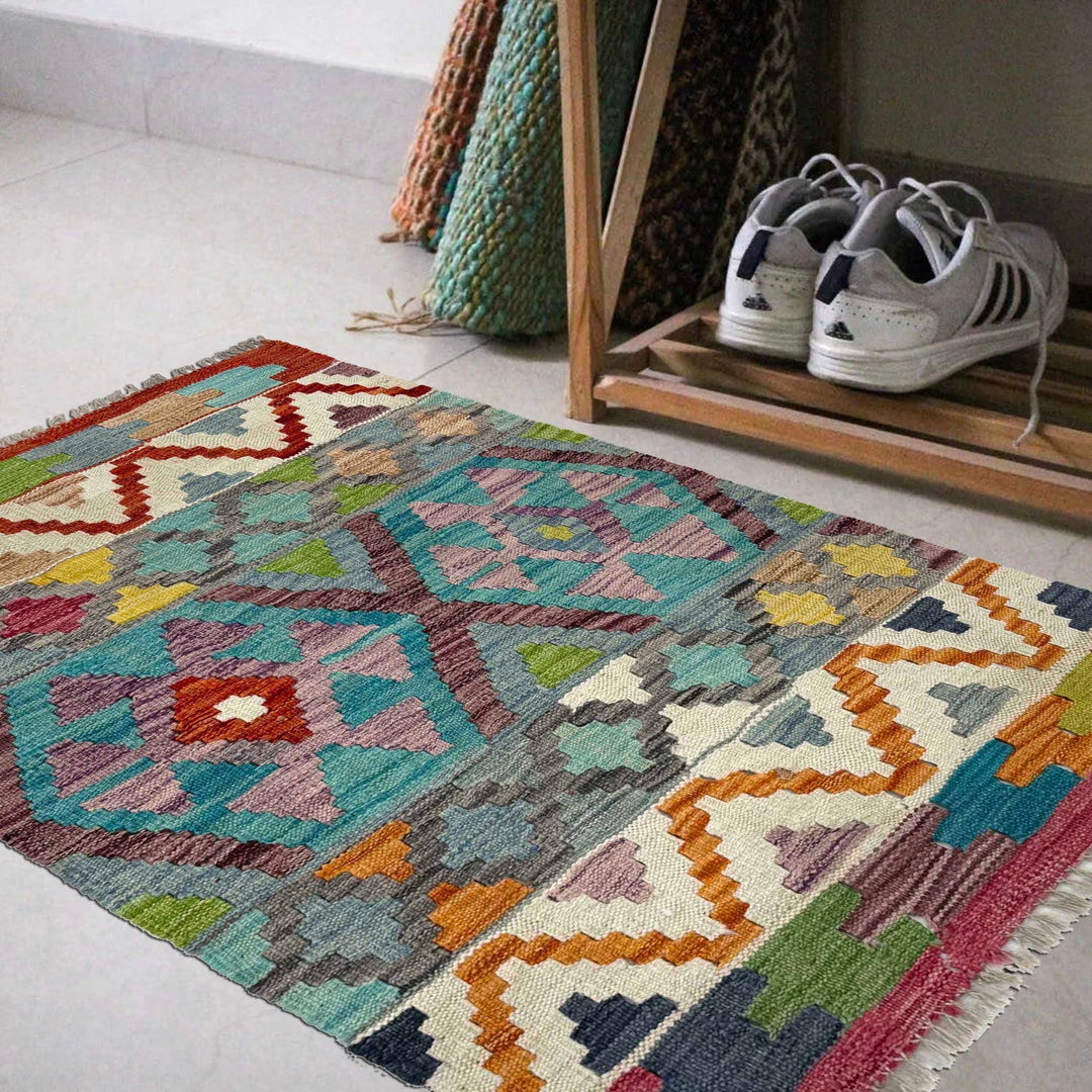 Multi Color ful Flat-Weave Wool Kilim 2' 2" x 2' 11" - No. AL35739