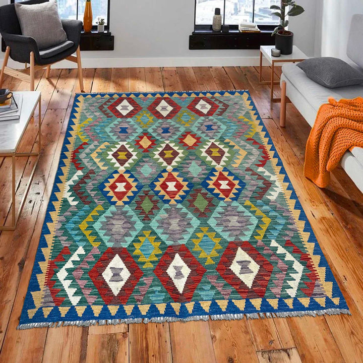 Hand Woven Wool Kelim 4' 7" x 5' 5" - No. AL84902