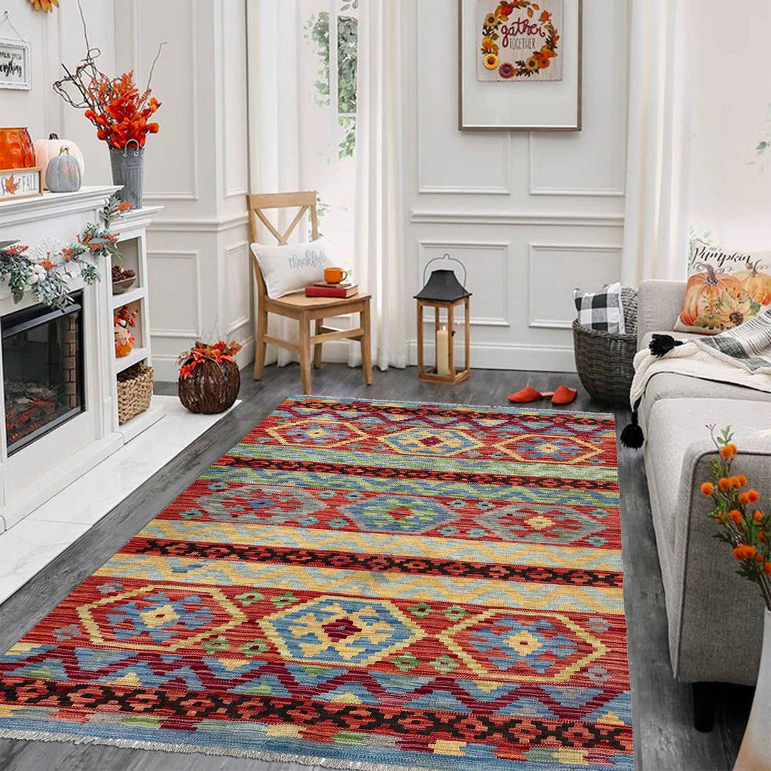 Handmade Turkish Design Wool Kilim 4' 3" x 6' 2" - No. AL51307