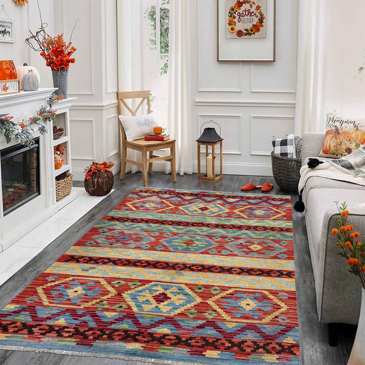 Handmade Turkish Design Wool Kilim 4' 3" x 6' 2" - No. AL51307