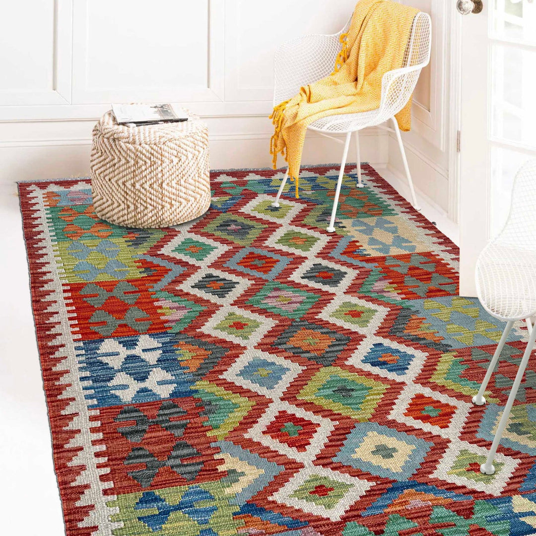 Handmade Afghan Vegetable Kilim 3' 3" x 4' 11" - No. AL55065