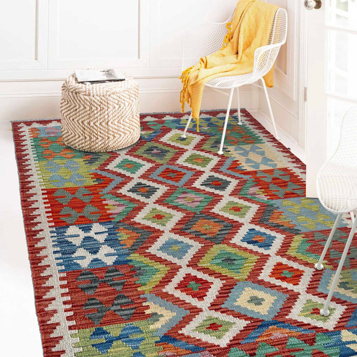 Handmade Afghan Vegetable Kilim 3' 3" x 4' 11" - No. AL55065