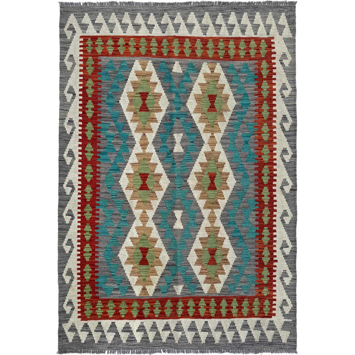 Afghan Chobi Kilim Rug 4' 1" x 5' 11" Flat-Weave