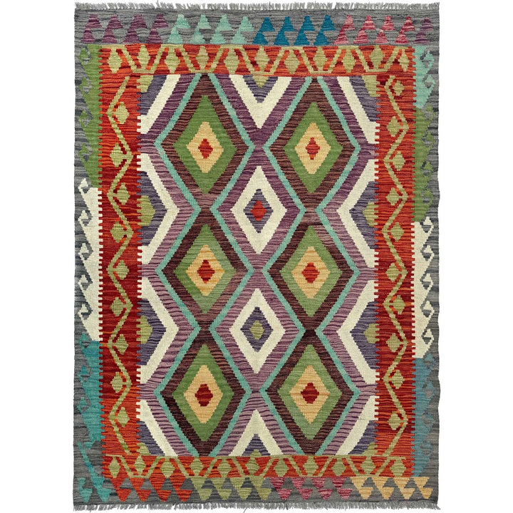 Afghan Kilim Rug 4' 0" x 5' 8" Flat-Weave