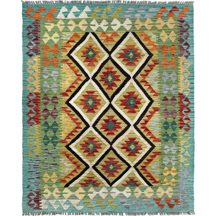 Afghan Vegetable Kilim Rug 4' 2" x 5' 3" Flat-Weave