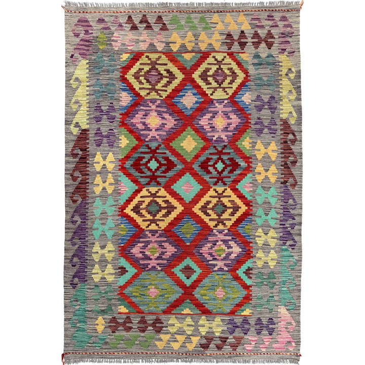 Multi Color ful Flat-Weave Wool Kilim 3' 10" x 5' 9" - No. AL70953