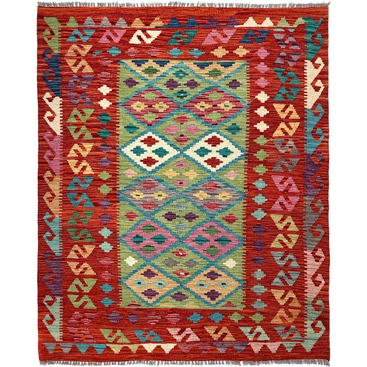 Afghan Vegetable Kilim Rug 4' 3" x 5' 8" Flat-Weave