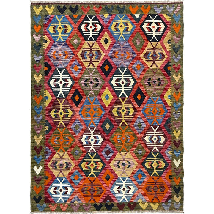 Afghan Vegetable Kilim Rug 5' 1" x 6' 11" Flat-Weave