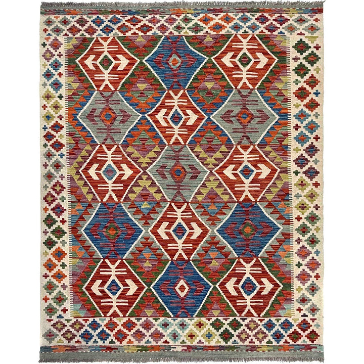 Afghan Kilim Rug 4' 10" x 6' 4" Flat-Weave