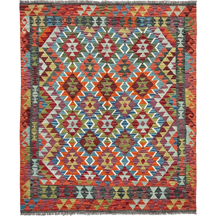 Afghan Kilim Rug 4' 11" x 6' 4" Flat-Weave