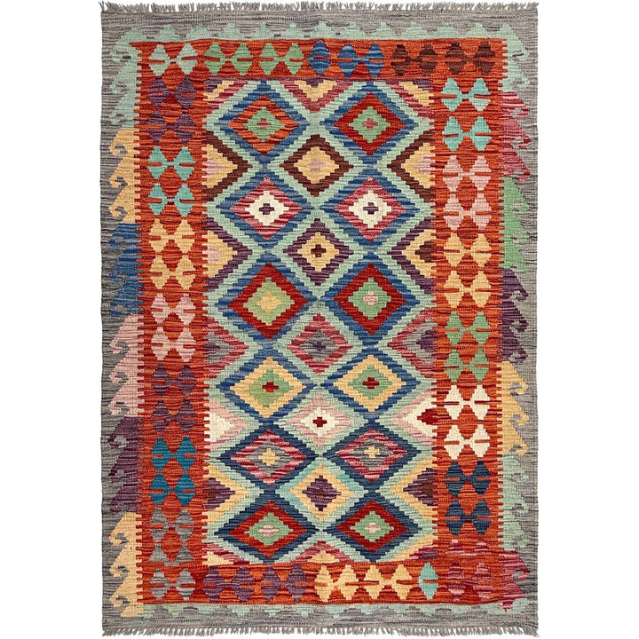 Afghan Kilim Rug 4' 0" x 5' 8" Flat-Weave