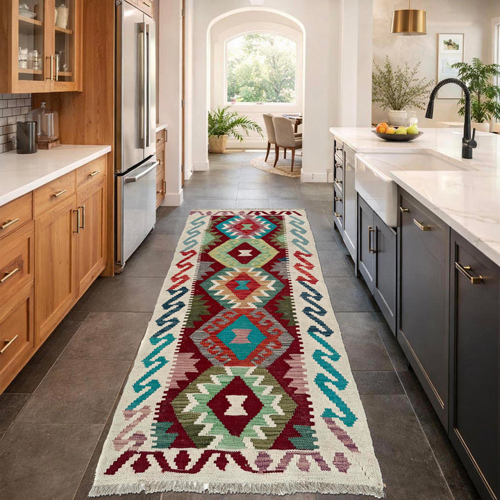 Afghan Vegetable Kilim Runner 2' 2" x 5' 4" Flat-Weave reverse