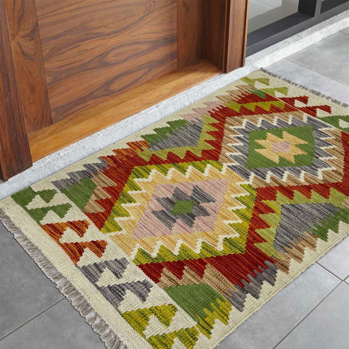 Hand Woven Wool Kelim 1' 10" x 2' 10" - No. AL34436