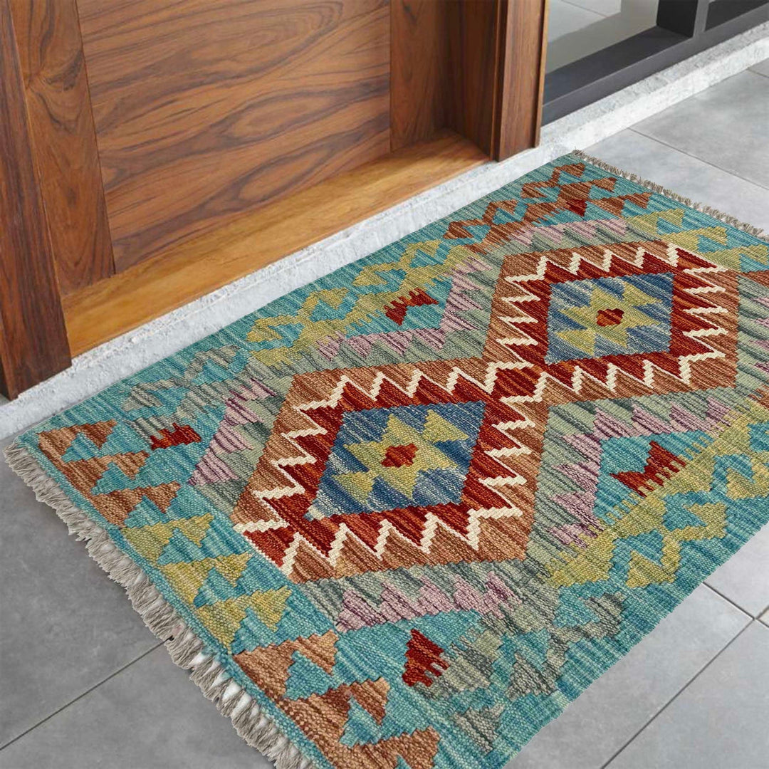Multi Color ful Flat-Weave Wool Kilim 1' 10" x 2' 10" - No. AL57254