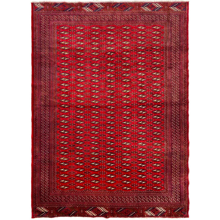 Deep Red Afghan Bokhara Rug 6' 10" x 9' 1" Hand-Knotted | No. AL28666