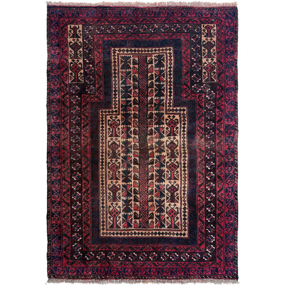 Afghan Prayer Rug 2' 11" x 4' 4" Hand-Knotted