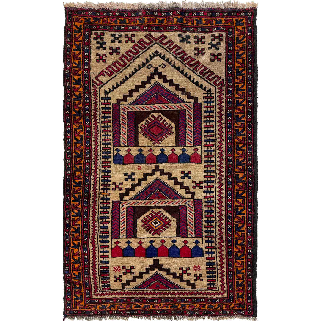 Afghan Prayer Rug 2' 8" x 4' 3" Hand-Knotted