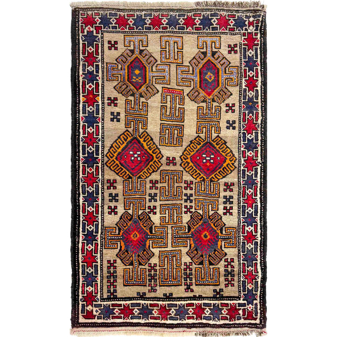 Afghan Baluchi Rug 2' 7" x 4' 7" Hand-Knotted