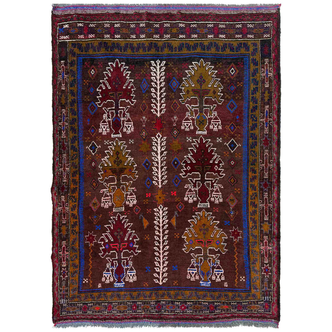 Afghan Baluchi Rug 3' 2" x 4' 5" Hand-Knotted